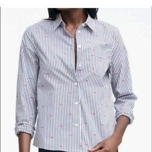 BANANA REPUBLIC STRIPED LIPS QUINN BOXY BOY FIT BUTTON UP COTTON SHIRT